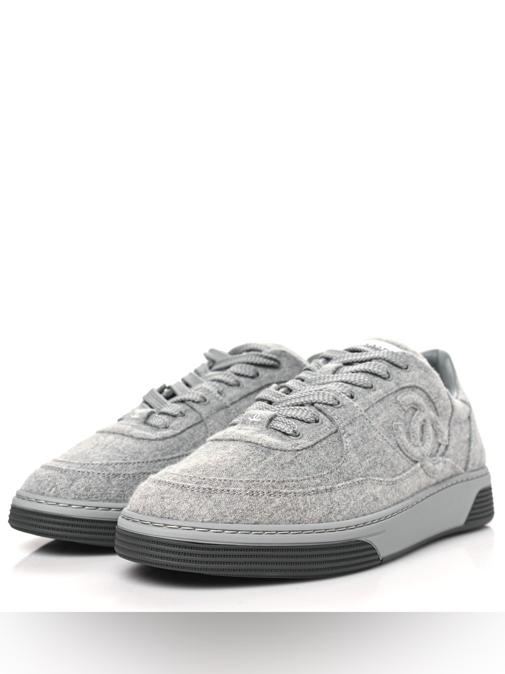 CHANEL Wool Mixed Fibers Womens CC Sneakers 37.5 Light Grey